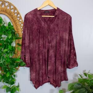 VTG Plum Burnout Velvet Flowy Tunic Boho Witchy Art Teacher Top | Dark Autumn